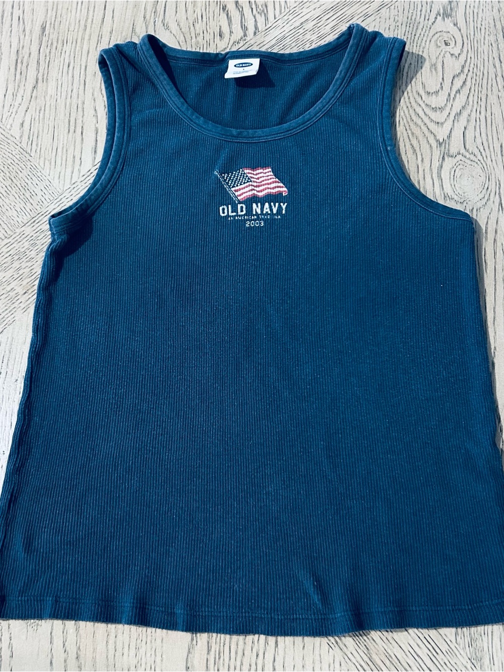 Vtg Y2K 2003 Old Navy American Flag Ribbed Tank Top, Slightly Distressed Size L